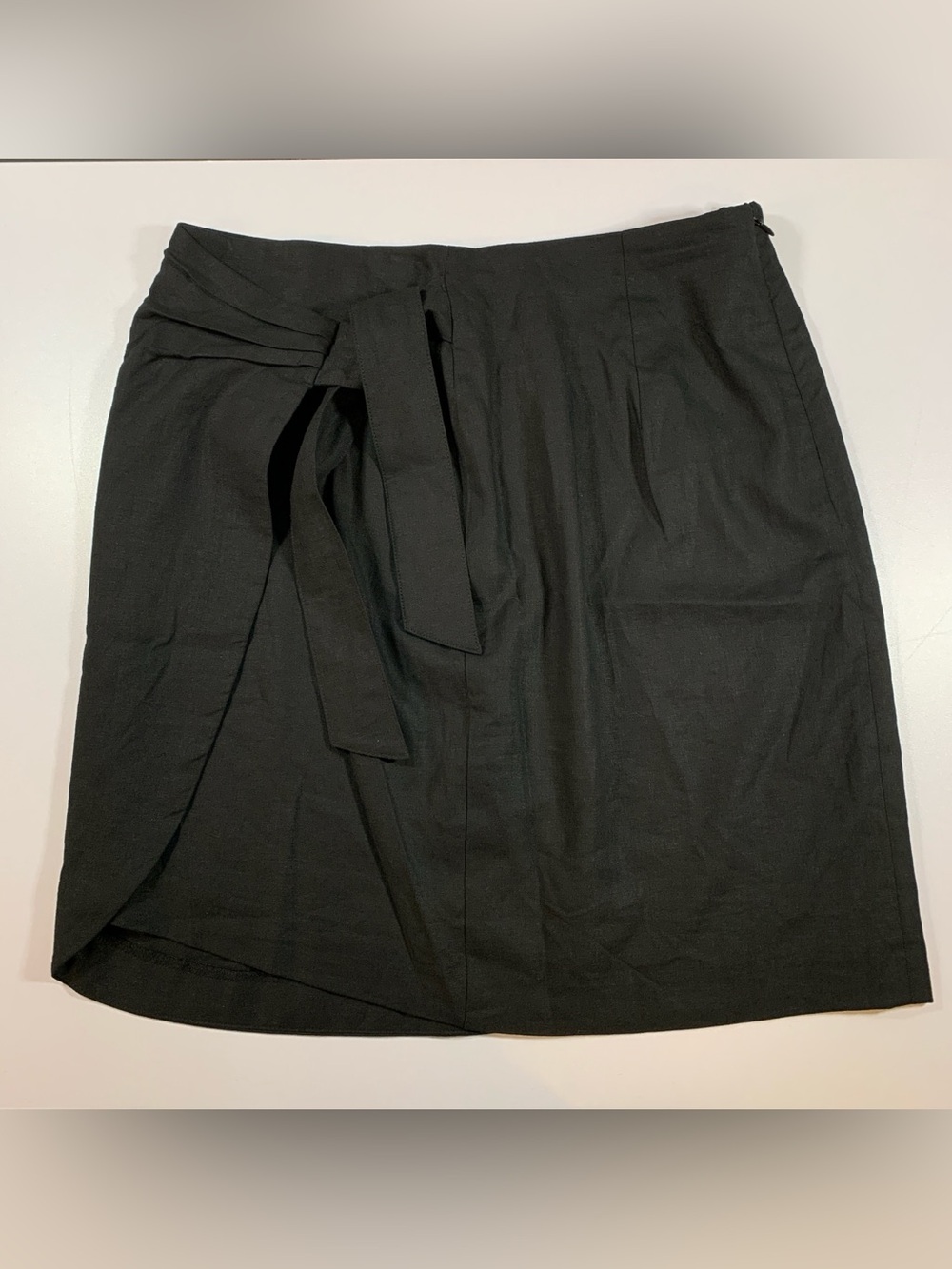 RW&CO. Black Mini Skirt 8 Stretch Linen Blend Asymmetrical Wrap Tie Front NWT